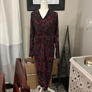 Ralph Lauren Red and Black Paisley Long Sleeve Dress